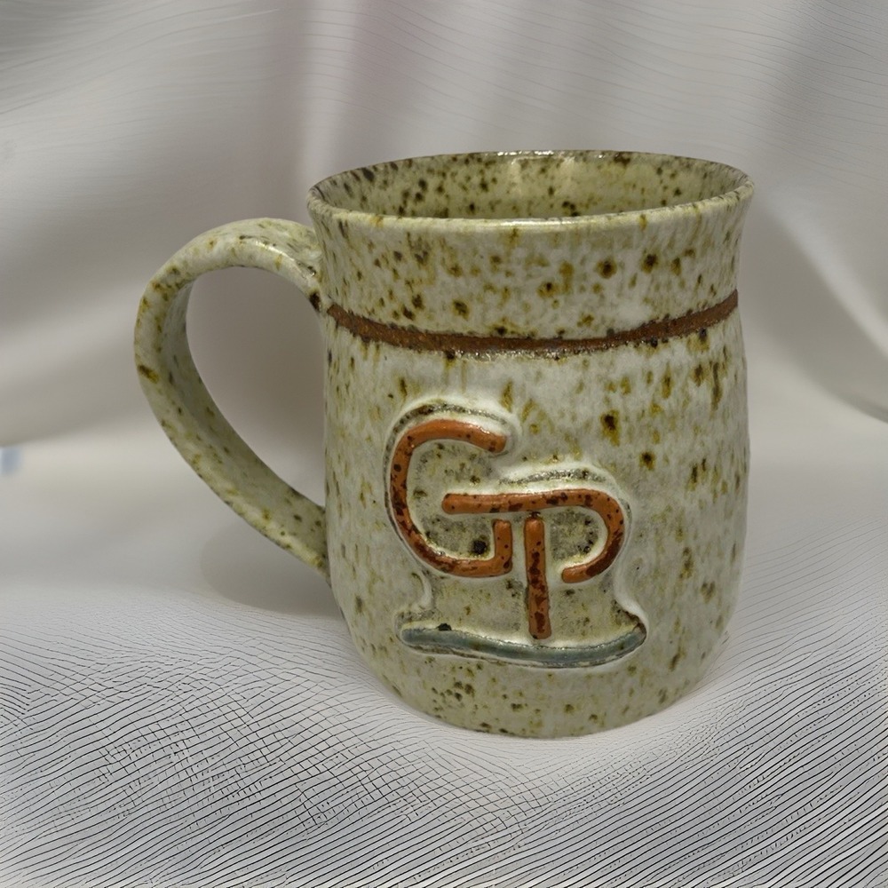 Rustic Initials GP Vintage Stoneware Ceramic Coffee Mug Speckled Oatmeal Glaze - Picture 3 of 8